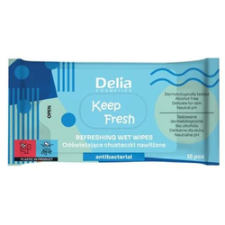 DELIA Keep Fresh Odświeżajace Chusteczki nawilżane - Antibacterial 1op, 15szt